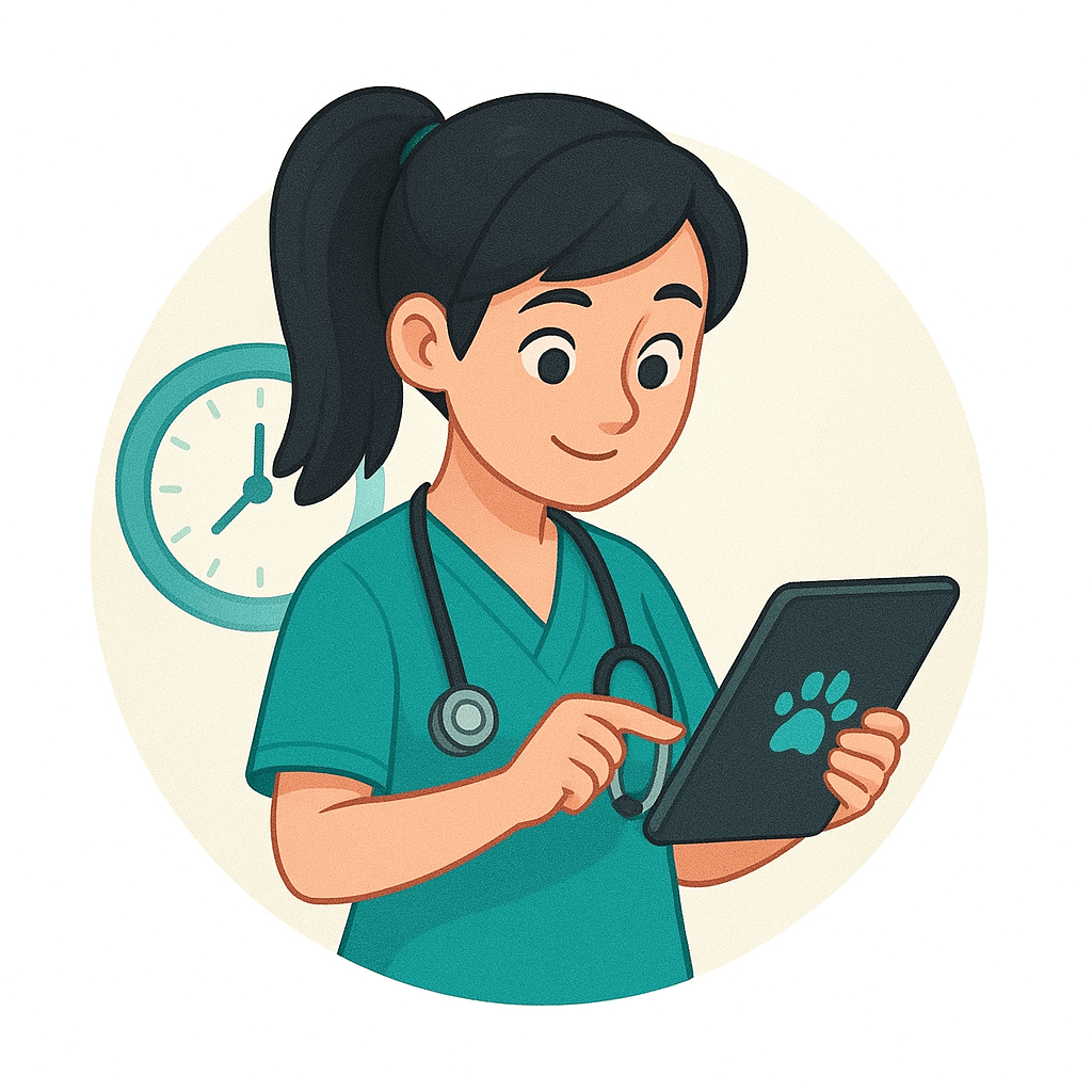 Veterinarian using cloud-based veterinary software Note on a tablet